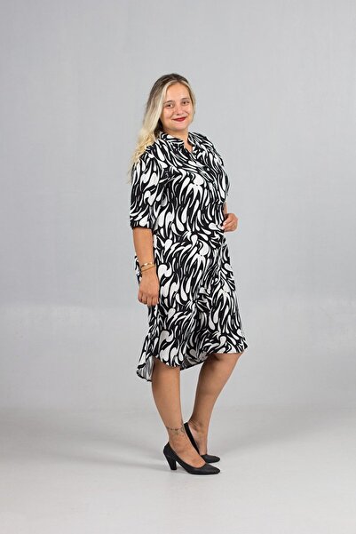 Truva XXL Women's Patterned Judge Collar Woven Viscose Shirt Dress – Comfortable and Stylish Design