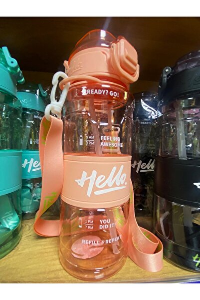 GNR Pembe Renk Hello Askılı Pipetli Suluk Matara