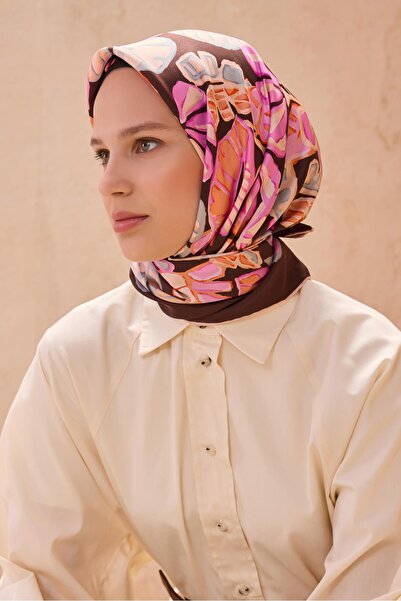 Belli وشاح تيفيل من الحرير الخالص 4114 - 86 نمط بني مختلط