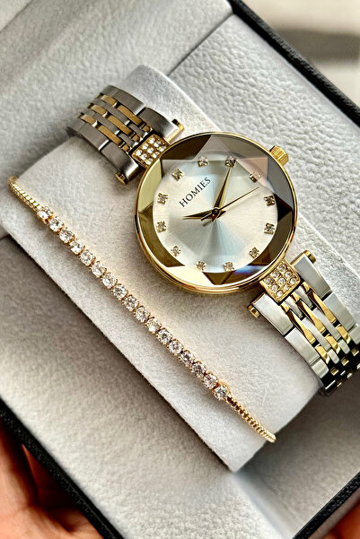 Homies Women's Wristwatch Steel Cord Cut Glass Waterproof Gift Box and Bracelet Gift.Hm22961S01