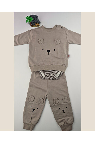 BYMURAT BABY 3-Piece Baby Set with Teddy Bear Figure (Sweatshirt + Pants + Body)