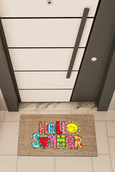 Dormot High Quality Digital Printing Brown, Colorful Hello Summer Themed Door Mat