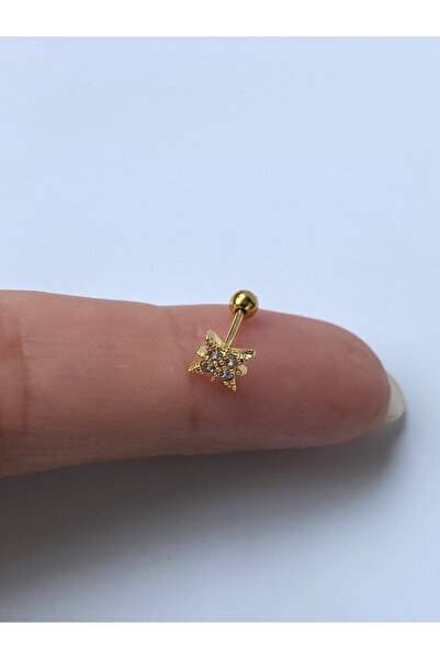 kurukafagift Çelik Piercing Helix Tragus Yıldız Parlak Zirkon Taşlı 8 mm