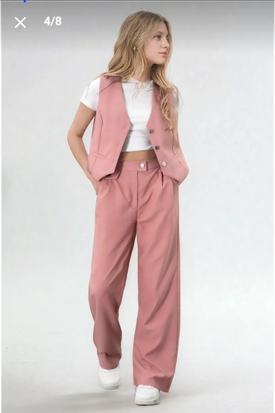 Butik Kız çocuk düğmeli yelekli pantolon 2li takım