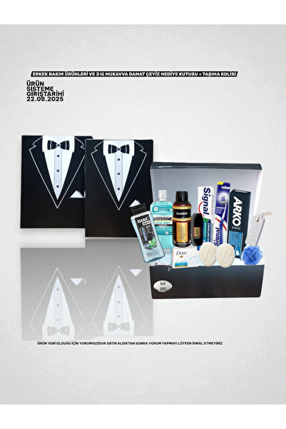 Arko Men 3'lü Çeyiz Kolisi Hediyeli Nişan Bohçası Damat Çeyiz Paketi