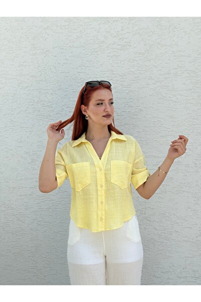 BURKAY Women's Summer Linen Shirt – Short Sleeve, Pocket, Comfortable Fit