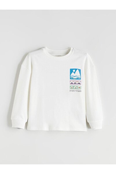 LC Waikiki Tricou cu mânecă lungă pentru băieți LCW Kids Ecru guler rotund cu...