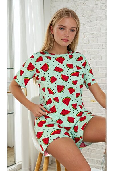 CARLA MARA Дамски комплект пижама с къси ръкави и шорти с мотив диня
