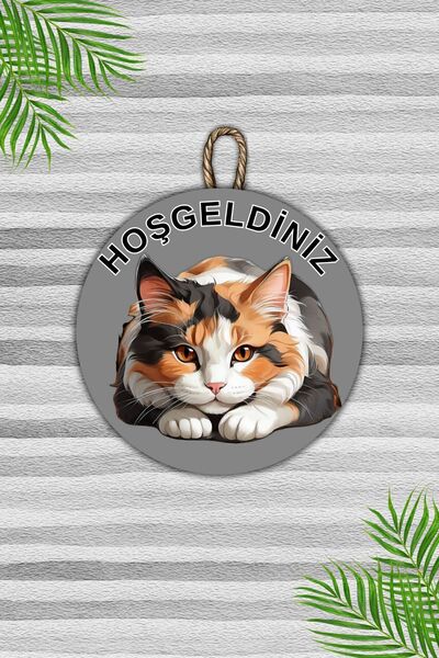 Dormot زخرفة باب خشبي حديث - زخرفة باب حائط على شكل قطة على خلفية رمادية - زخ...