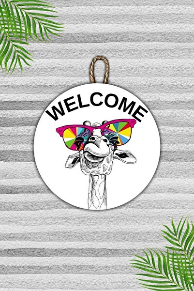 Dormot Сучасна дерев'яна прикраса для дверей - білий фон Welcome Окуляри Лама Прикраса для дверей - зовнішня прикраса для дверей