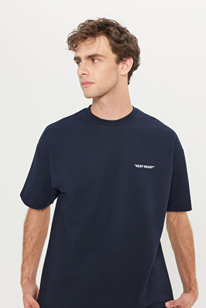 AC&Co / Altınyıldız Classics Ανδρικό σετ αθλητικής φόρμας με τσέπη σε μπλε ναυτικό βαμβακερό άνετο κομμένο σετ