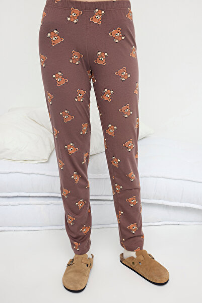 Trendyol Collection Teen Beige-Multicolor Cotton Teddy Bear Printed Lycra Knitted Pajama Set Thmaw26Pt00076