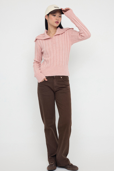 Trendyol Collection Teen Pink Soft Textured Crop/Short Knitwear Sweater Twoaw26Kz00138