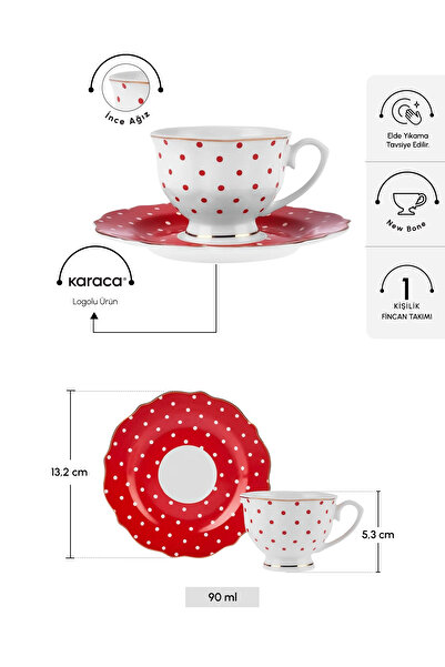 Karaca New Romantic Polka Dot Coffee Cup 90 ml Red