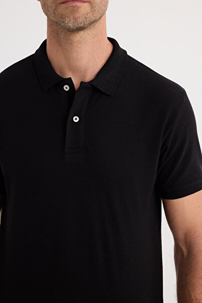 Tudors Men's Regular Fit Classic Cut Cotton Soft Texture Cool Holding Fabric Solid Black Polo Neck T-Shirt