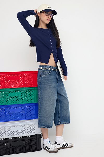 Trendyol Collection Teen Wardrobe Essentials – Navy Blue Buttoned Bodycon Stretchy Knitted Blouse |   Twoaw26Bz000070