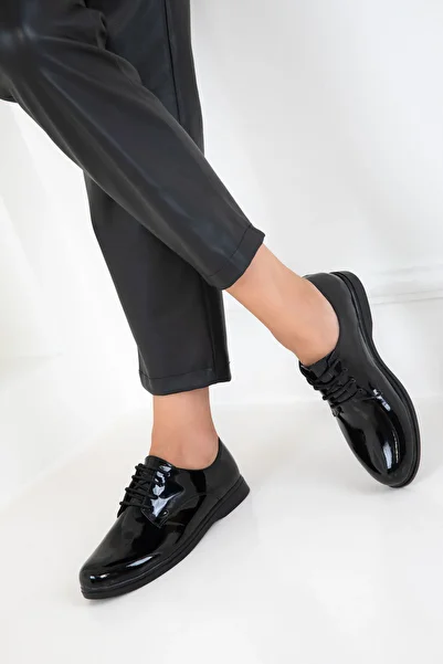 SOHO Black Patent Leather Women's Loafer Shoes 20833