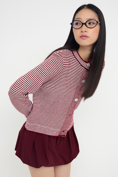 Trendyol Collection Teen Burgundy Soft Textured Wide Fit Knitwear Cardigan Twoaw26Hi00142