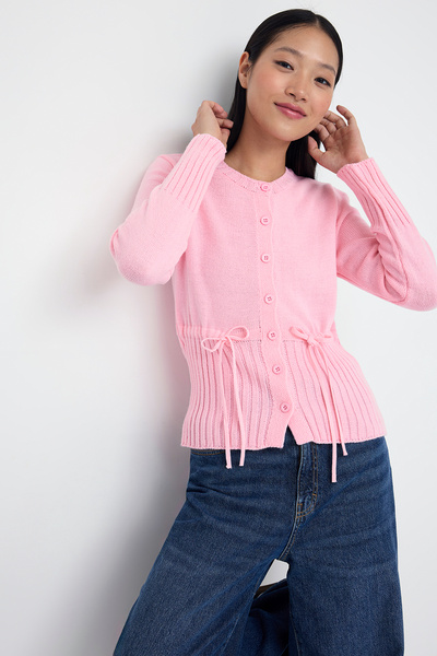 Trendyol Collection Teen Pink Waist Drawstring Fitted/Body Hugging Knitwear Cardigan Twoaw26Hi00004