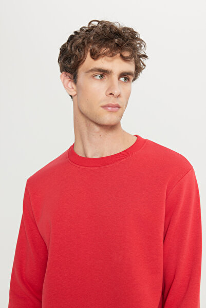 AC&Co / Altınyıldız Classics Erkek Kırmızı Standart Fit Normal Kesim Içi Polarlı 3 Iplik Bisiklet Yaka Pamuklu Sweatshirt