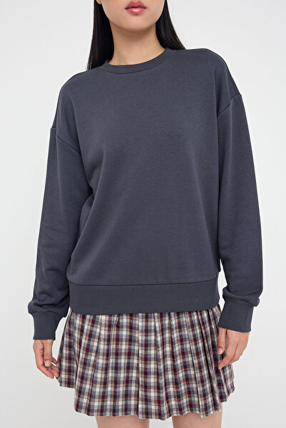 Trendyol Collection Teen Anthracite Thick No Shardon Regular/Normal Cut Crew Πλεκτό φούτερ TWOAW26SW00028