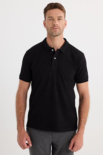 Tudors Men's Regular Fit Classic Cut Cotton Soft Texture Cool Holding Fabric Solid Black Polo Neck T-Shirt