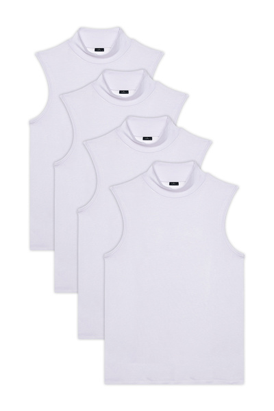 Tudors Women's 4 Pack White Regular Fit Viscose Fabric Turtleneck Zero Sleeve Blouse