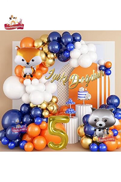 Bkmc Σετ αλυσίδας με μπαλόνι γενεθλίων με πορτοκαλί Navy Blue Gold 5 ετών με ...