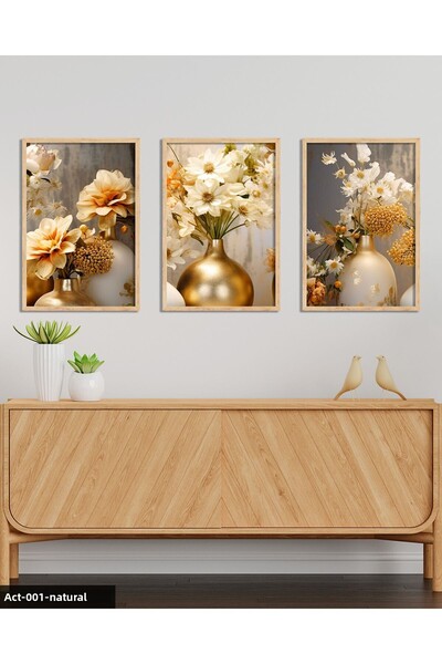 Evinemoda Flowers in a Vase 3 Piece Wooden Framed Painting