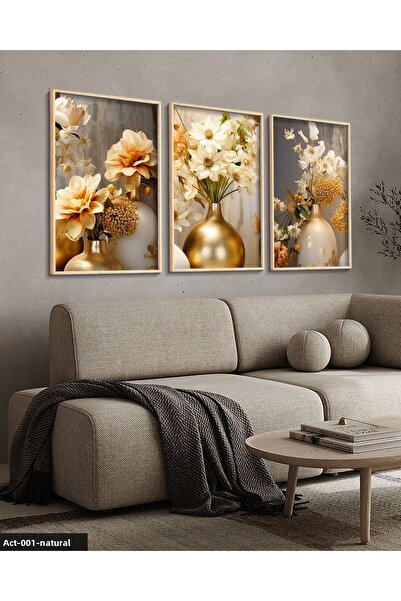 Evinemoda Flowers in a Vase 3 Piece Wooden Framed Painting