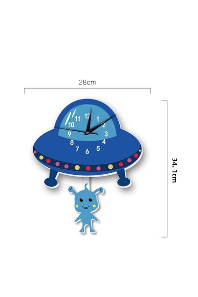 CajuArt Alien Patterned Children's Room Wall Clock with Swinging Pendulum