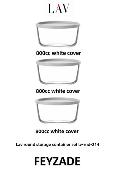 LAV Feyzade Round 3Pcs 800Cc White Lid Storage Set - Rnd-214