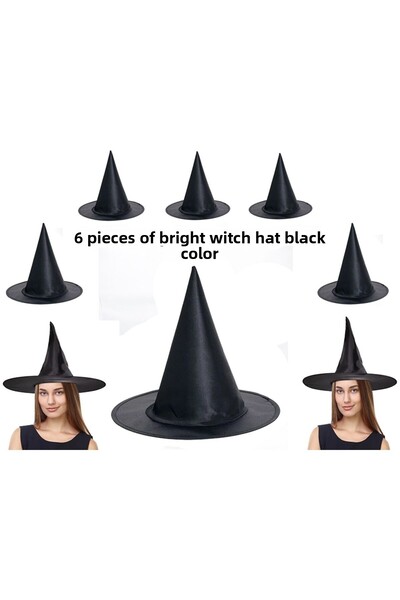 ZERO LAND Ds-Derin Halloween Black Color Shiny Dralon Witch Hat Adult and Chi...
