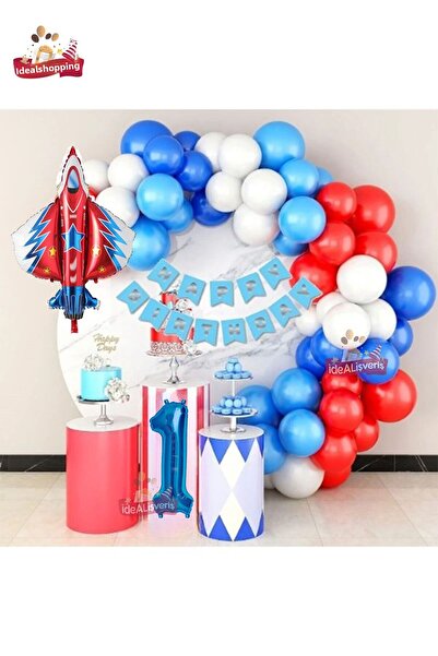 Bkmc Σετ γενεθλίων με αλυσίδα μπαλονιών με φύλλο μπλε αεροπλάνο 1 έτους