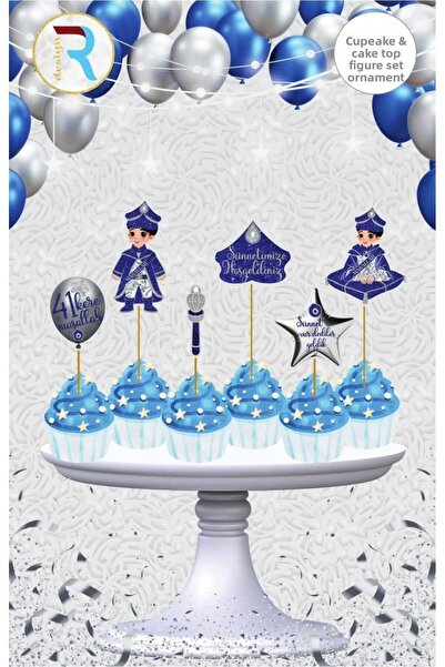 Cadde Süs Set de ornamente pentru tort cu tematică de argint pentru circumcizie