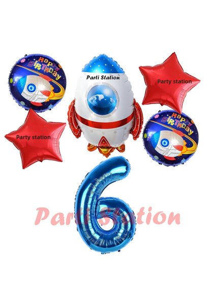 Parti Station Space Theme Rocket Balloon 6th Birthday Set Space Theme Balloon...