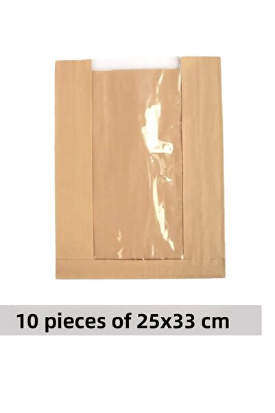 OLİ Art 25x33cm Kraft Paper Bag with Window - 10 Side Gusset Packaging Gift Package