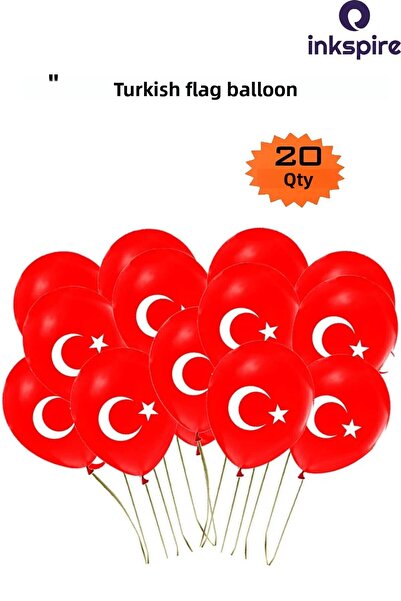 inkspire بالون العلم التركي مع القمر والنجوم إصدار 20 قطعة أحمر أبيض لعيد 23 ...