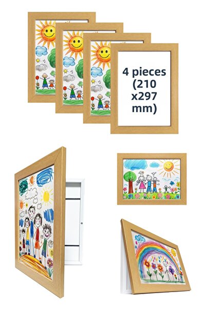 Premiore 4Pcs Natural A4 Children's Art Picture Frame Folding Storage Picture Easy to Replace Magnetic