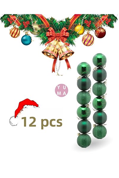 Snow Angels Christmas Ball 12 Pieces Green Color| 4 cm| Christmas Tree Orname...