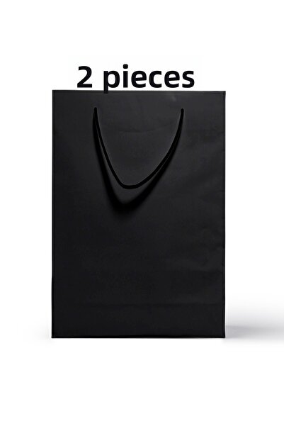 Balkan Geantă neagră de cumpărături din hârtie cu șnur 2 bucăți 36x25x9cm (ca...