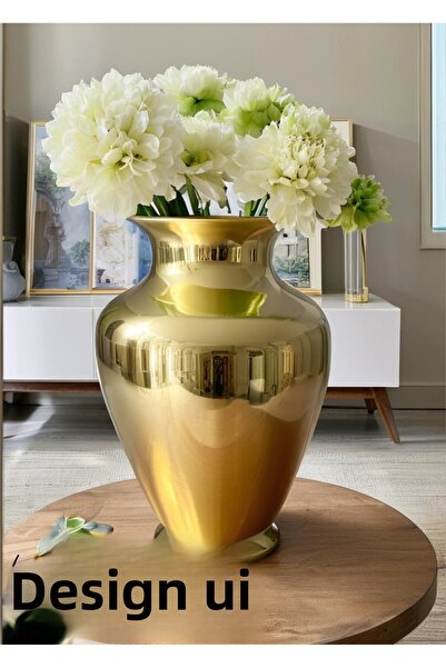 Lui Tasarım مزهرية ليندا زجاجية للديكور على الطراز الأوروبي باللون الذهبي مقاس XL مقاس 31 سم