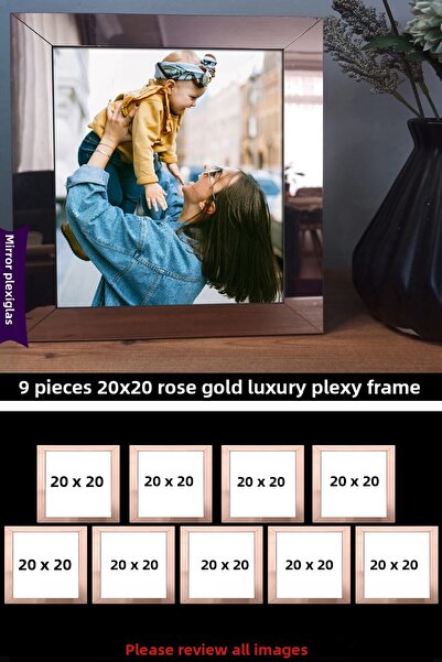 yhfoto 9 قطع إطار زجاج شبكي مرآة ذهبي وردي مقاس 20 × 20 - إطار زجاج شبكي فاخر...