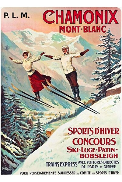 Universal Σαμονί, Μον Μπλαν - Διακοσμητική Ξύλινη Αφίσα Vintage Ζωγραφικής