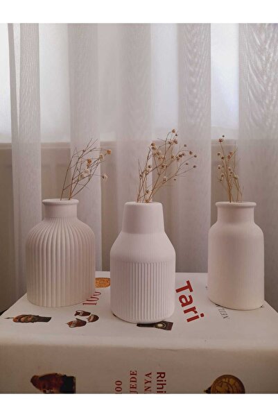 DNZ DEKOR Σετ Βάζα από Μπετόν για Ξηρά Λουλούδια - Τριπλό Μικροσκοπικό Διακοσ...