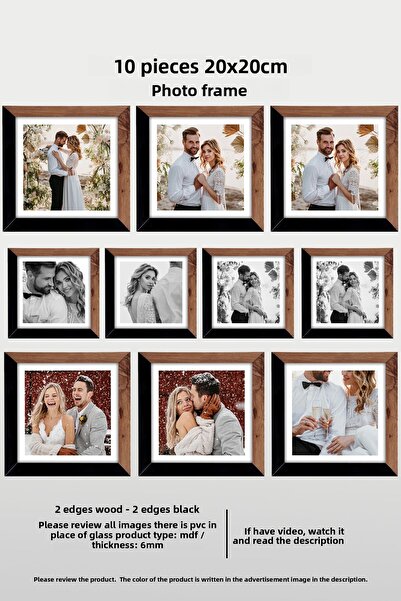 Bytwo 10 قطع إطار 20x20 - إطار مربع MDF - إطار صور - خشب - أسود 2 لون