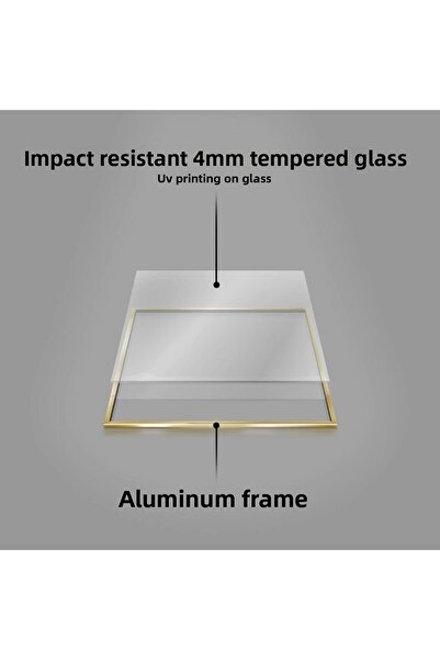 KOLAJTASARIM Modern and Blue Floral Pattern Artistic Black Metal Framed Glass Painting /S