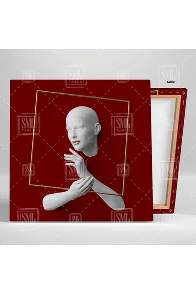 SML TABLO Ramă pătrată aurie Fundal bordeaux Pictură decorativă pătrată pe pânză