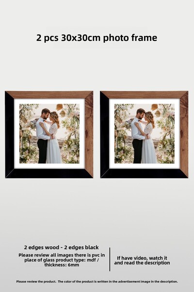 bymat 2 bucăți 30x30 cadru - cadru pătrat MDF - rama foto - cadru din lemn-negru 2 culori