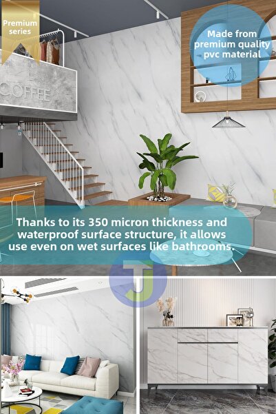 Technojet Premium Marble Pattern Adhesive Floor - Kitchen, Cabinet and Table Finish 60Cmx500Cm